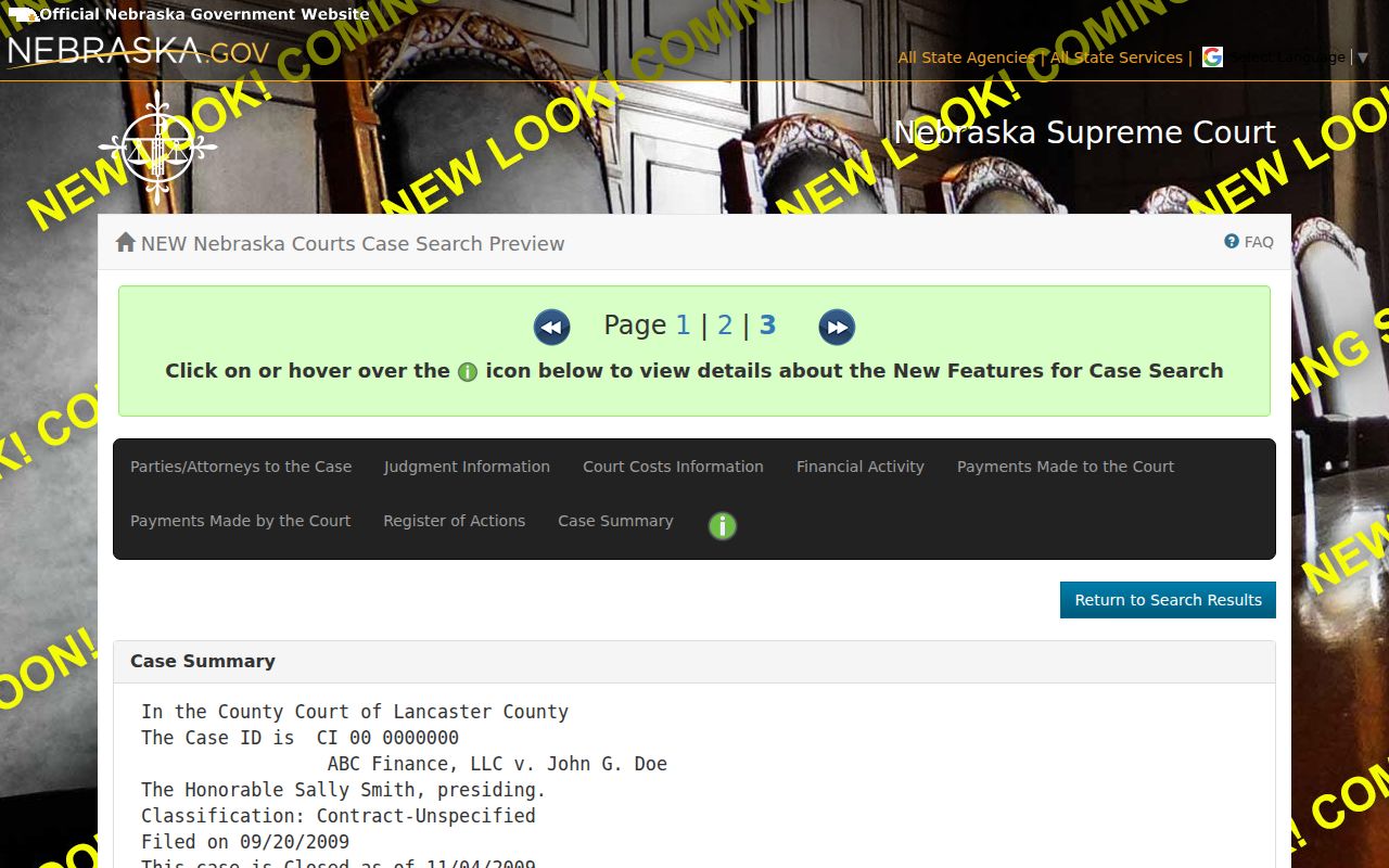 Banner County case search JUSTICE case summary and register sections