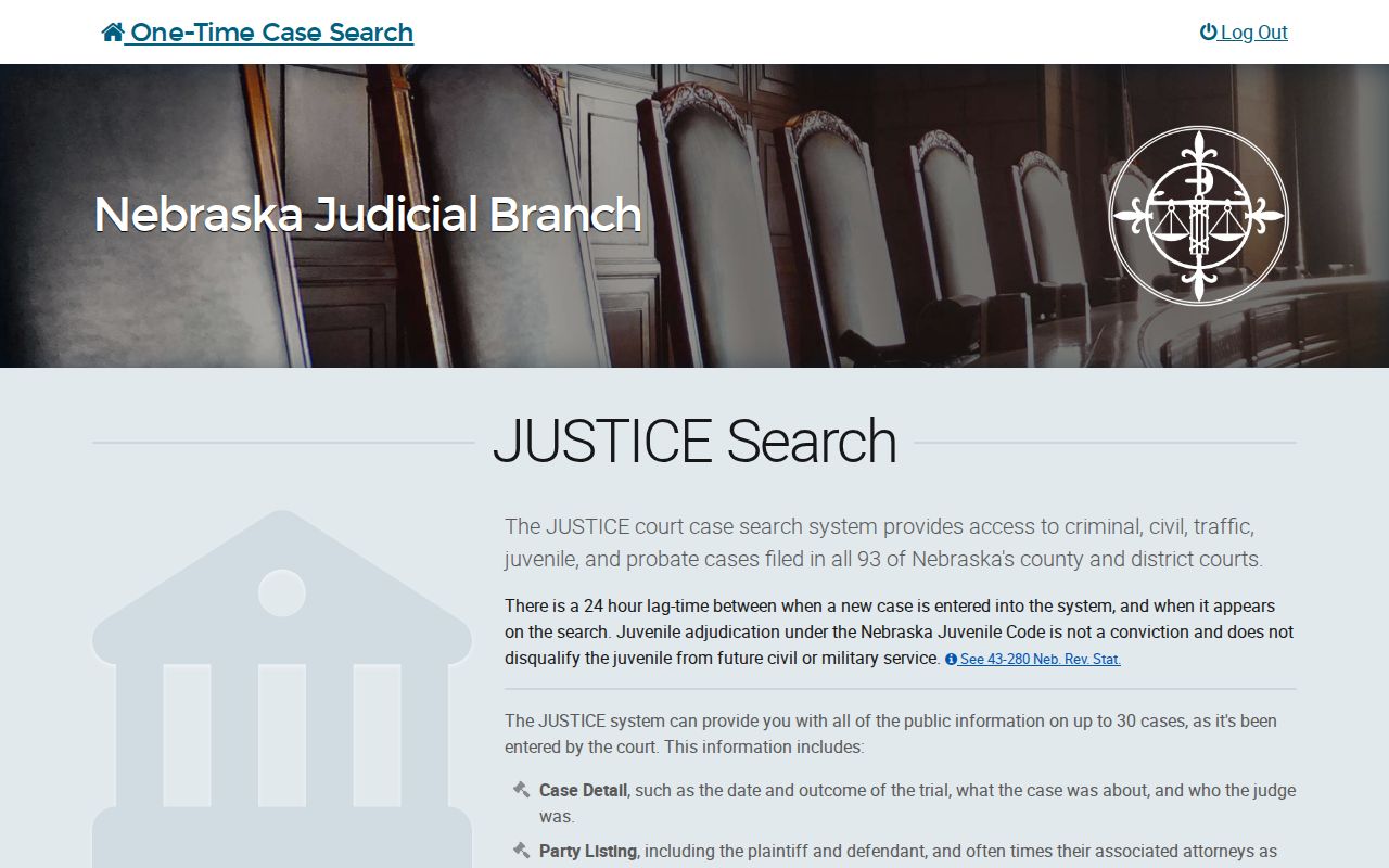 Banner County case search JUSTICE one-time terms acknowledgement