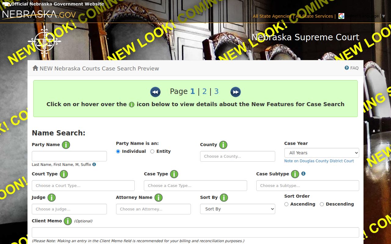 Banner County case search JUSTICE search fields