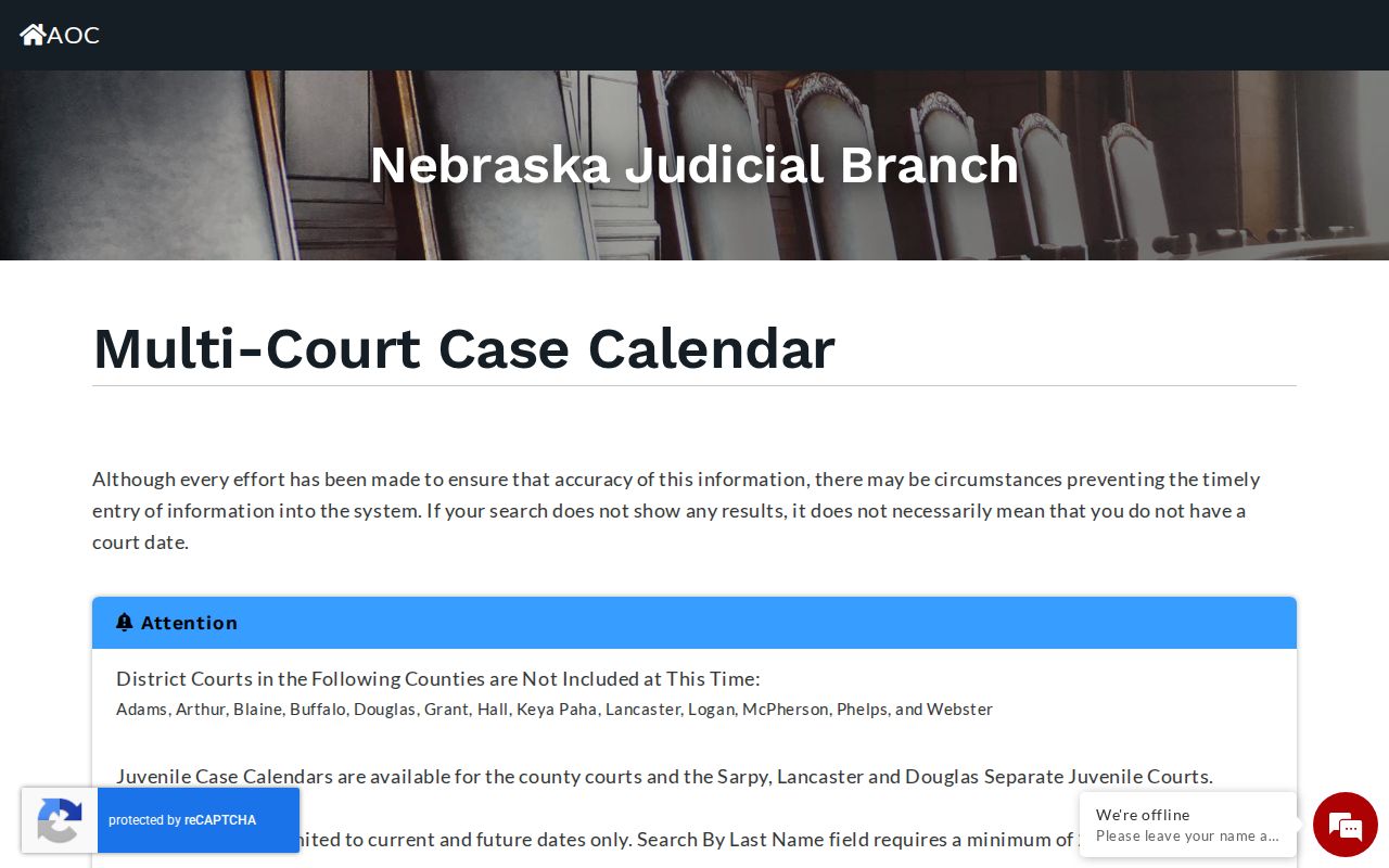 Banner County court calendar county and district search form