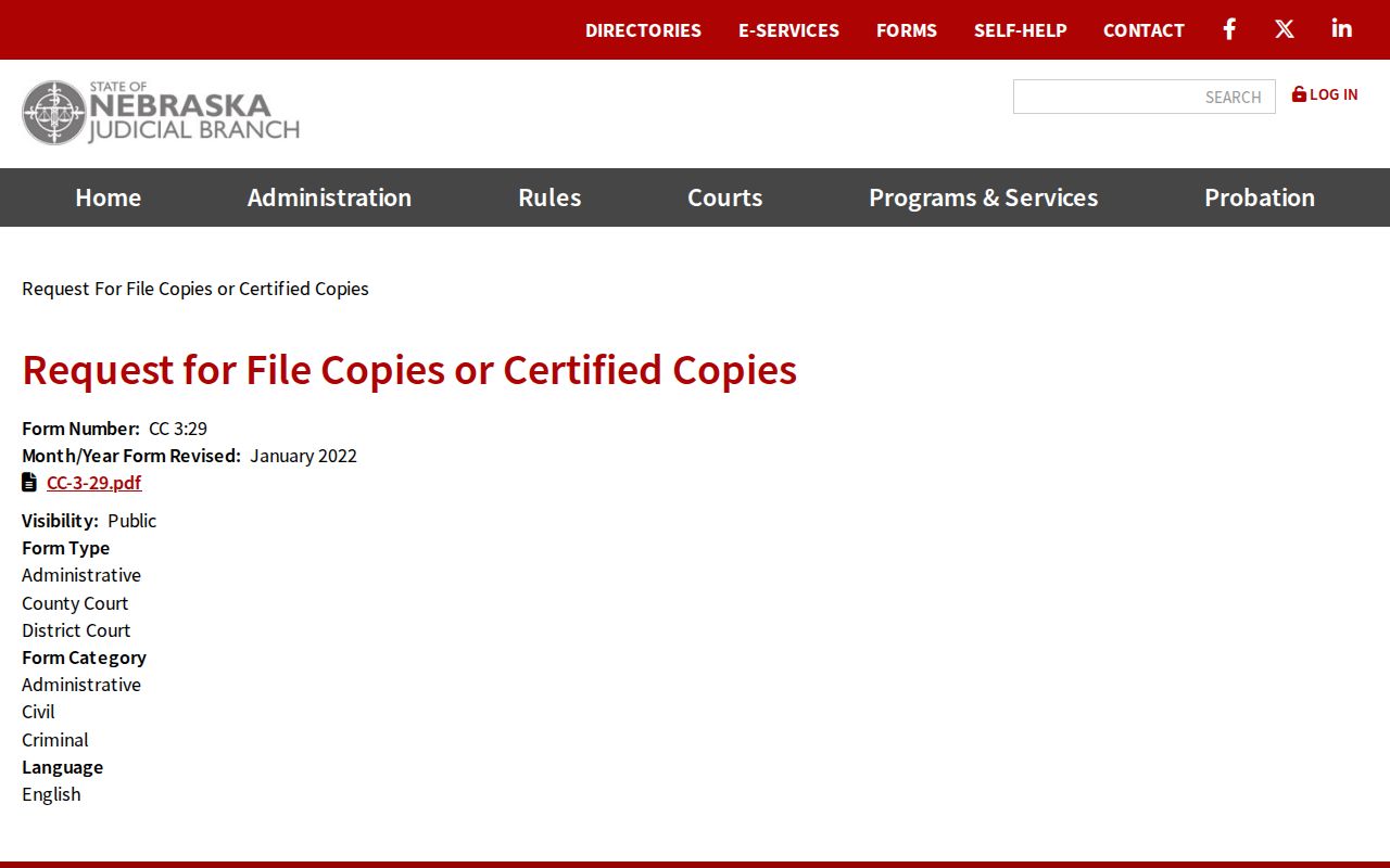 Banner County court records CC 3:29 copy request page