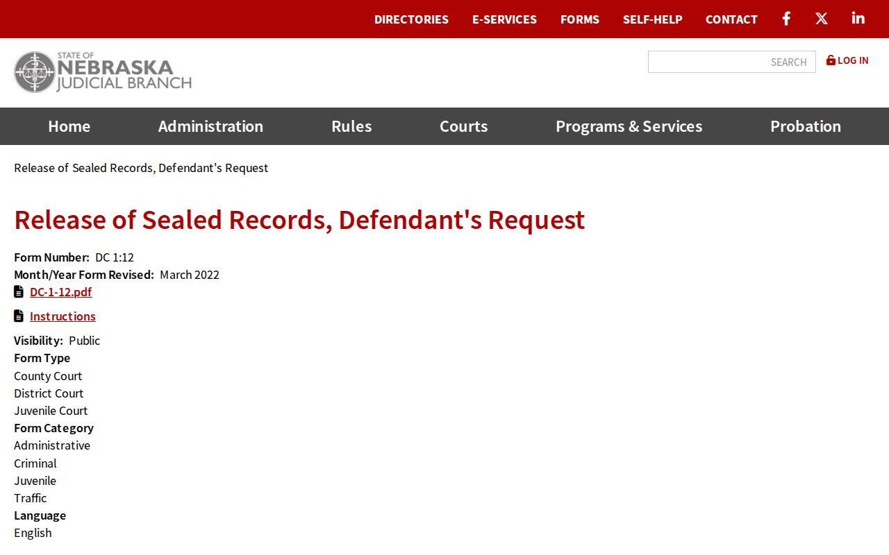 Banner County court records sealed record release instructions