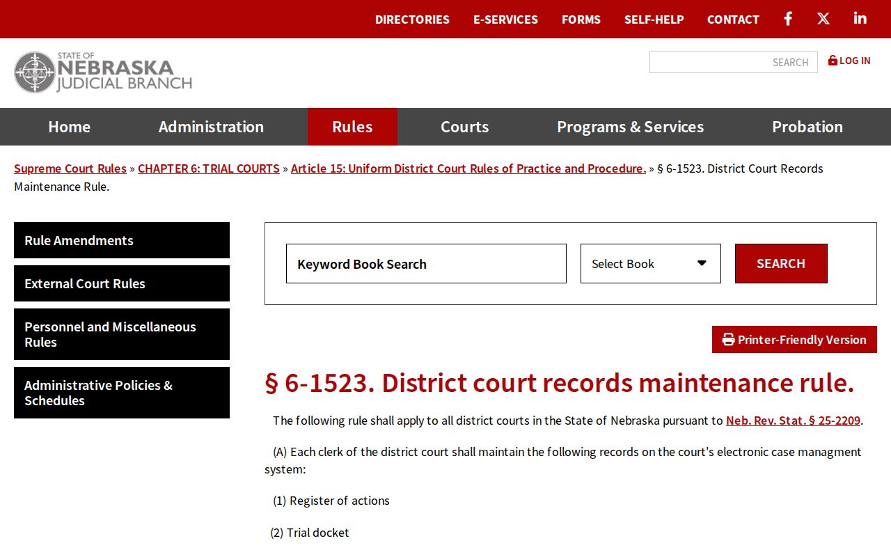 Banner criminal docket register of actions rule 6-1523 court records
