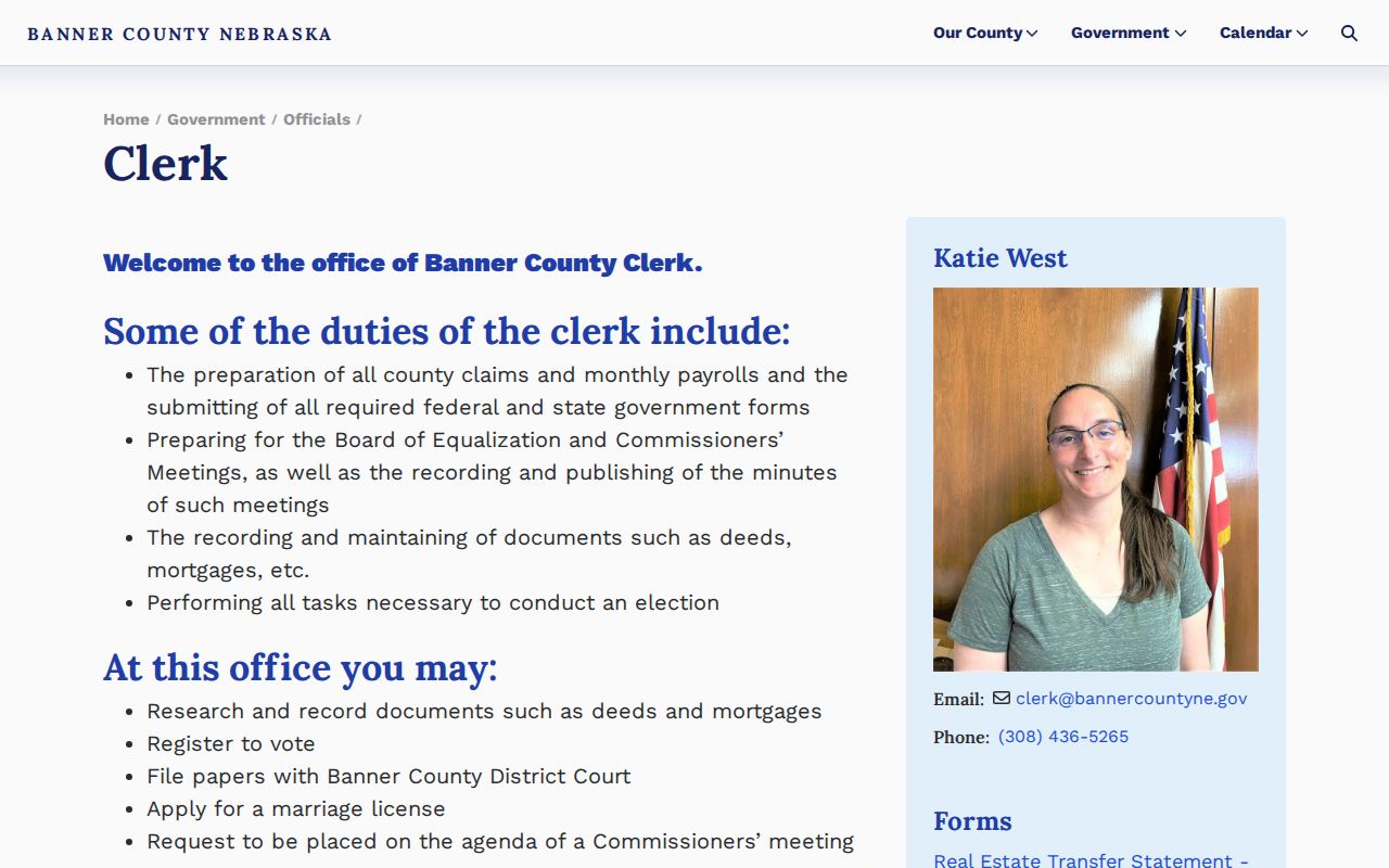 Banner County court docket clerk of district court office details