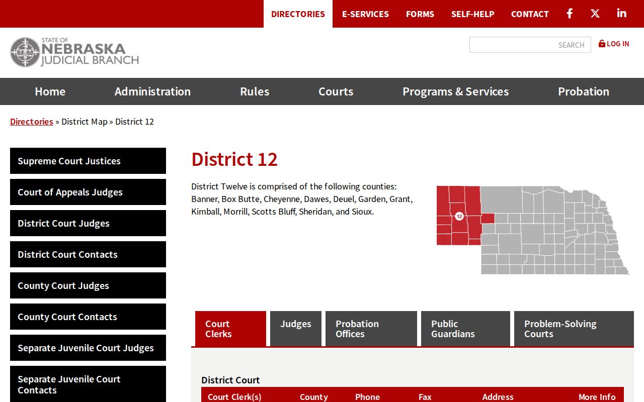 Banner County court docket Twelfth Judicial District directory