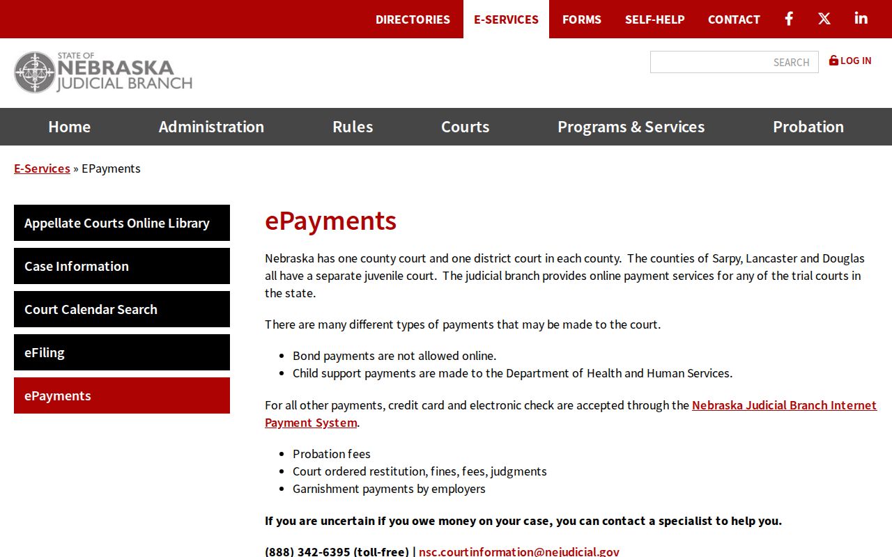Banner County traffic court records Nebraska ePayments service information